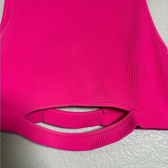 Free People Movement Vibrant Hot Pink Sleeveless Ribbed Crop Top w Cutouts. M/L - Picture 2 of 9